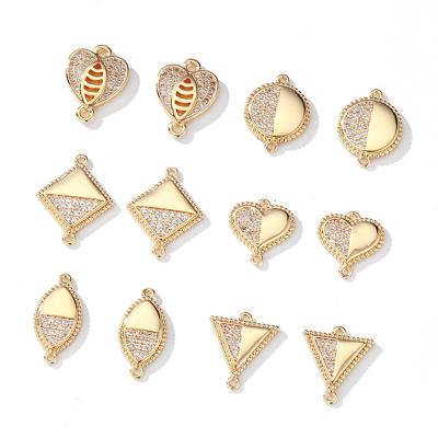 China Factory TRENDY Wholesale Brass Half Pave CZ 14K Gold Plated Geometric Connector Charms for sale