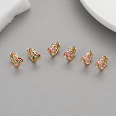 China Fashion TRENDY Jewelry Small 14K Gold Plated Enamel Rainbow Huggie Circle Earrings for sale