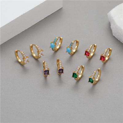 China 2022 Personalized 15mm TRENDY Diamond Gold Initial Hoop Earrings Multicolor For Women Girls for sale