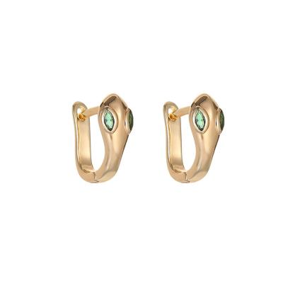 China FASHIONABLE Factory Wholesale Women Jewelry Green Zirconia Gold Plated Huggie Circle Snake Earrings for sale