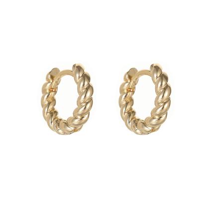 China TRENDY 14K Gold Plated Personalized Brass Small Round Twisted Circle Earrings For Women for sale