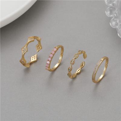 China FASHIONABLE Minimalist Simple Geometric Lady's Adjustable 14K Gold Plated Zircon Ring Women for sale