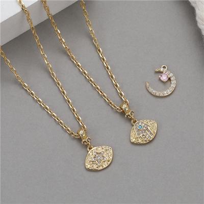 China TRENDY 14K Gold Plated Evil Eye Star Moon Zirconia Necklace Bracelet Pendants Charms for sale