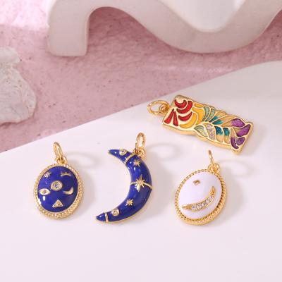 China FASHIONABLE High Quality 14K Gold Plated Enamel Oval Charms DIY Jewelry Moon Shape Pendant for sale