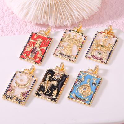 China Wholesale FASHIONABLE Zircon Rectangle Enamel Tarot Card Gold Plated Necklace For Jewelry Making for sale