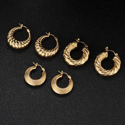 China FASHIONABLE Shape 18K Gold Plated Stainless Steel Crescent Twisted Circle Earrings For Women Jewelry for sale