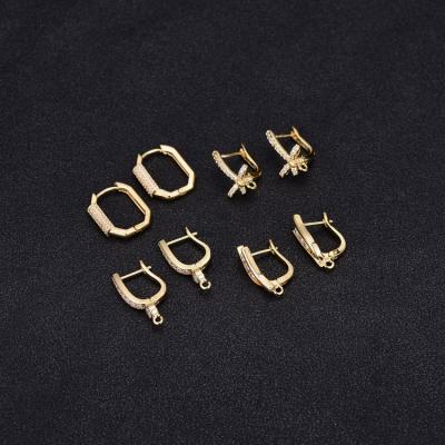 China Wholesale FASHIONABLE Pinch Bail Earrings CZ Pave 14K Gold Plated Geometric French Shaped Hook Circle Earrings For Women for sale