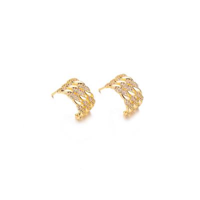 China Trendy Trendy Women Earrings 14K Gold Inlaid Zircon Fashion Stud Earrings for sale