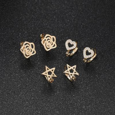 China FASHIONABLE Tasty Flower Star Heart Shape 14K Gold Plated Huggie Hoop Earrings For Women for sale