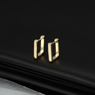 China Huggie CZ Earring Color Gold Rectangle Square Hoop Earrings 14K Gold Trendy Hoops Hoop Earrings for sale