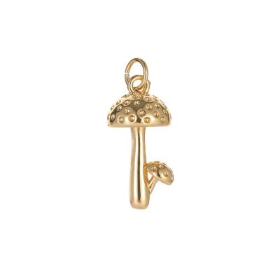 China TRENDY 2021 14K Gold Plated Cute Tiny Charms For Necklace Jewelry Mushroom Shape Brass Charm Retro for sale