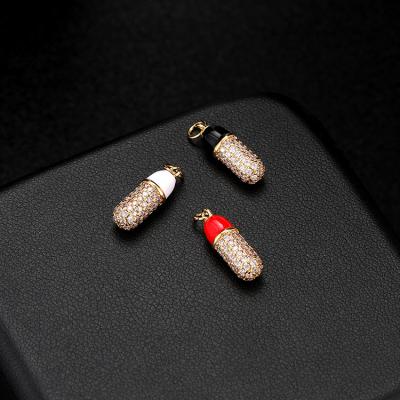 China TRENDY Cute Capsule Medicine Shape Enamel Color Micro Pave Zirconia 14K Gold Plated Cold Pill Charms for sale