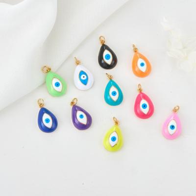 China FASHIONABLE DIY Multicolor Enamel Brass 14K Gold Plated Teardrop Eye Necklace Neon Charms for sale