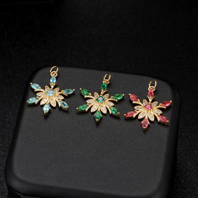 China TRENDY Christmas Gift Jewelry Accessories 14K Gold Plated Zircon Snowflake Shape Charms For Jewelry Making for sale