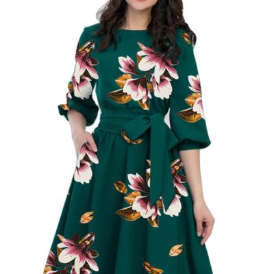 China Viable E9053 Floral Print Vintage Dress Women Spring 50s 60s Style Half Sheath Big Swing Dressy Dresses Plus Size Casual Vestido for sale