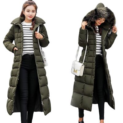 China Fashion Anti-wrinkle long thick thick European big fur collar down elegant women's winter thick coated jacket plus size cotton 20-0466 for sale