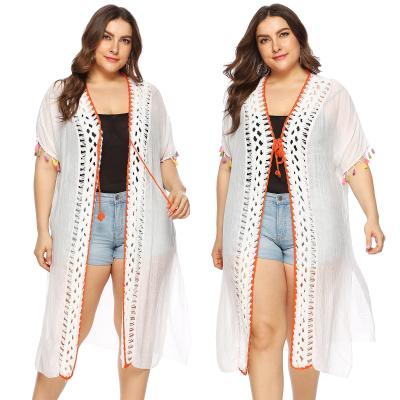 China Breathable Amazon Crochet Short Sleeve Beach Kimono Cover Up Custom Plus Size Kaftan Women Clothing for sale