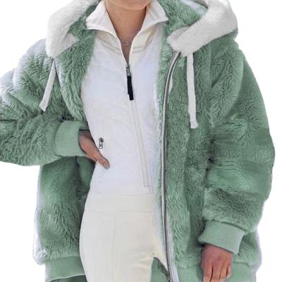 China Dropshipping 2021 Autumn And Winter Anti-wrinkle Solid Color Plush Loose Zipper Hooded Jacket New Plus Size 5xl Coat Women for sale