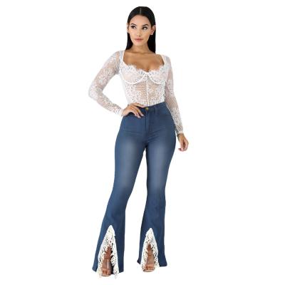 China New plus size Dropshipping European and American plus size women's clothing high waist slim fit tasseled jeans for sale