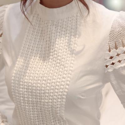 China New Women Anti-Shrink Blouses Slim Base Long Sleeve Shirt Lace Crochet Flower White Hollow Out Plus Size S-5XL for sale