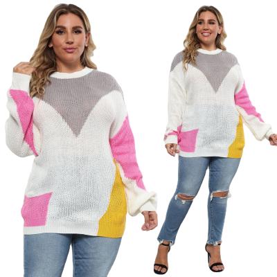 China Top Dropshipping QUICK DRY women's European and American plus size women's clothing color contrast patchwork sweater for sale