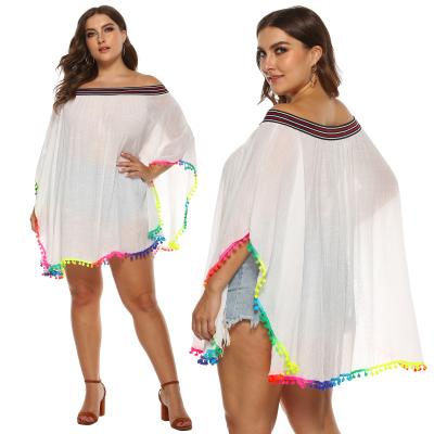 China Wholesale OEM Breathable Fitness Swimwear Plus Size Casual White Slash Neck Beach Dress Cover Up Beach Wear For Women for sale