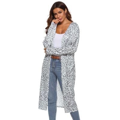 China Dropshipping Women Leopard Print Cardigan Anti-wrinkle Front Plus Size Long Lightweight Chiffon Open Pocket Coat for sale