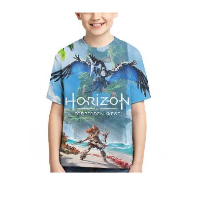 China Anti-pilling 3D printed T-shirt new horizon pattern boys summer children's short-sleeved T-shirts for sale