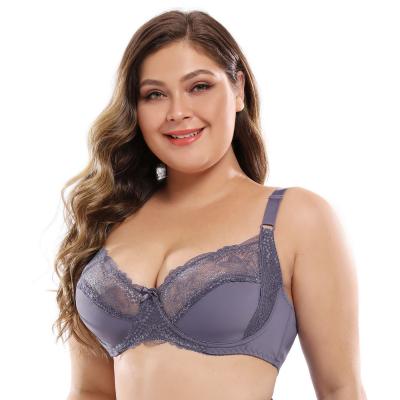 China Wholesale QUICK DRY Comfortable Soft Adjustable Large Size Full Cup Gathering Full Cup Busty Cotton Full Cup Ladies Lace Up Plus Size Bra for sale