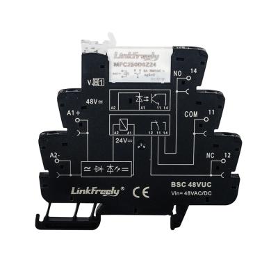 China 48VDC/AC LED indicator screw connection interface relay module din rail load 6A/250VAC slim sealed electromagnetic relay switch control for sale