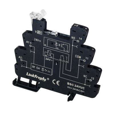 China 24VDC/AC Vin 6.4mm interface relay base LED indicator screw connection din rail sealed slim relay socket 6.4mm for electromechanical relay for sale