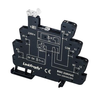 China 230VDC/AC Vin 6.4mm interface relay base LED indicator screw connection din rail sealed slim relay socket 6.4mm for industrial power relay for sale