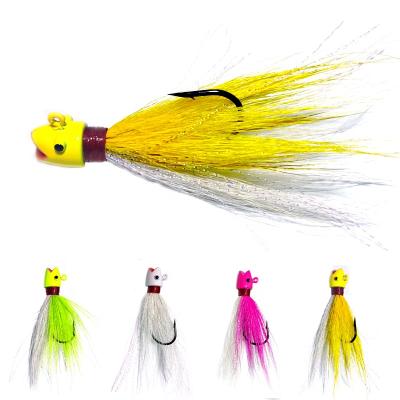 China HOWELL Hot Selling Jig Head Metal Lead Fishing Lure With 3D Eye Lead Head Baits Colorful Feather Buck Tail Jigs Hooks for sale