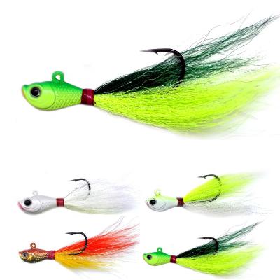 China HOWELL Hot Sale Metal Jig Lure Lead Fishing 3d Eyes Colorful Feather Buck Tail Jigs Hook Bait Jig Artificial Bucktail Head Metal Lure for sale