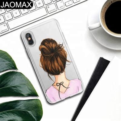 China Simple Fashion Young Girls Hair Beauty Fashion Soft Clear Design TPU Phone Case For iphone X 6S 6 7 8 plus DIY Phone Cover for sale