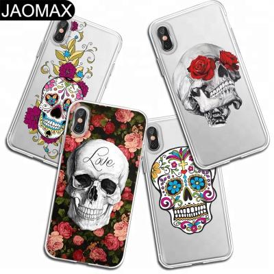 China Fashion Skull Floral Personality TPU Soft Clear Phone Case For iphone X 6S 6 7 8 plus Phone Cartoon Cover DIY Cases for sale