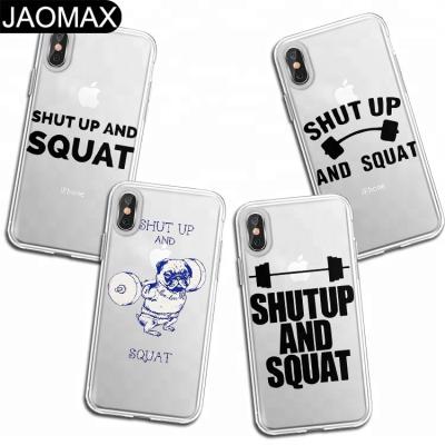 China Fashion Weightlifting and Squatting Words Personality TPU Soft Clear Phone Case for iphone X 6S 6 7 8 plus Phone Cartoon Cover DIY Cases for sale