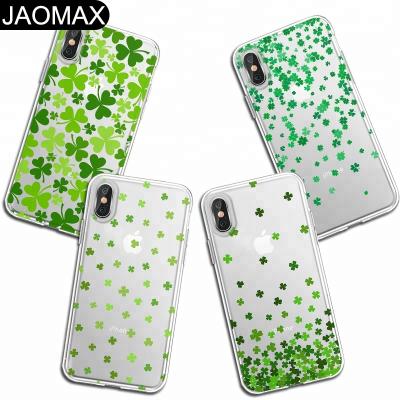 China Fashion Cool Green Four Leaf Clover Eye Protection Soft TPU Clear Phone Case For iPhone X 6S 6 7 8 Plus Phone Cartoon Cover DIY Cases for sale