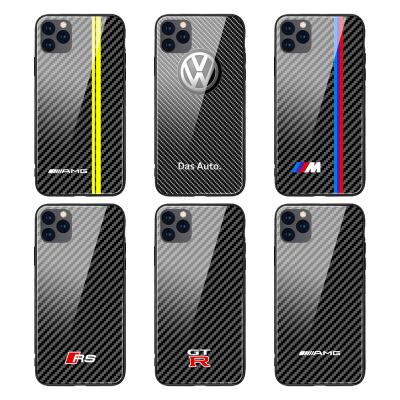 China OEM Printing Custom LOGO Carbon Fiber Tempered Glass Phone Case For iPhone 11 pro XS Max Hard Shockproof Mobile Cases for sale