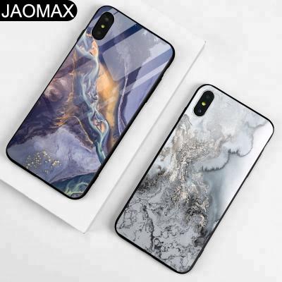 China Custom Creative Fanshion Gray Marble Color Stone Pattern Tempered Glass Cell Phone Cases For iphone X 6 7 8 Back Cover Hard Phone for sale