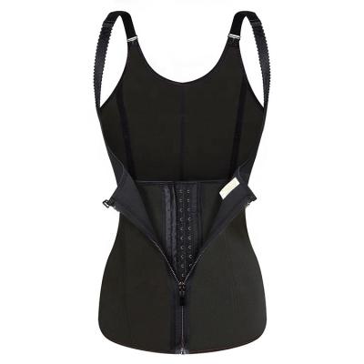 China 9 Black Large Size Antibacterial Steel Boned Zipper Front Neoprene Waist Trainer Body Shaper Private for sale