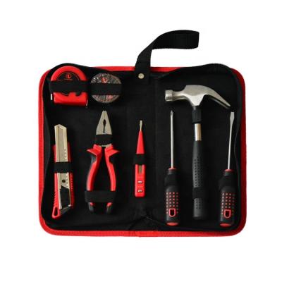 China Hot Amazon Style Home Repair Storage Convenient 8 Pieces Red And Black Cloth Kit Hardware Tool Set With Bag for sale