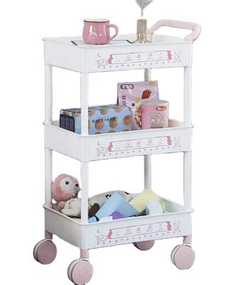 China Modern PP Cart Floor-to-Ceiling Multi-layer Snack Storage Rack Baby Bathroom Mobile Bathroom Storage Rack for sale