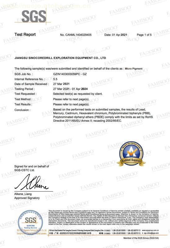 SGS - Jiangsu Sinocoredrill Exploration Equipment Co., Ltd