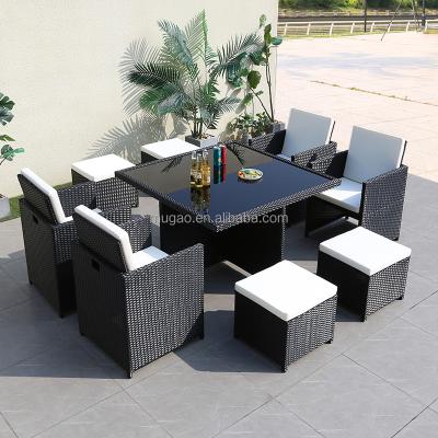 China Modern Patio Furniture Sale Rattan 8 Seats Table Furniture Set Outdoor Brown Dining Table With Chairs for sale