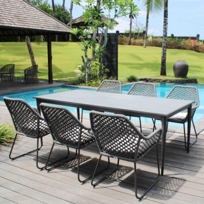 China Eco-friendly 7 Piece Patio Garden Rope Dining Table Set Outdoor Dining Furniture for sale