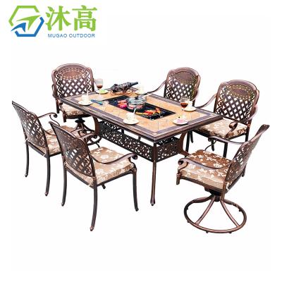 China Eco - Friendly Outdoor Cast Aluminum Furniture Patio BBQ Table And Chairs Set Metal Garden Furniture for sale