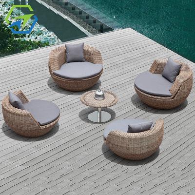 China Weatherproof Outdoor Rattan Wicker Conversation Patio Furniture Set 5 Piece Garden Chair Sets With Table for sale