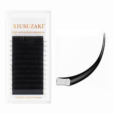 China XIUSUZAKI Long Natural Flat Ellipse Eyelash Slit Tips Matte Gray Black Color Super Soft Soft Natural Eyelash Extension Shaping Flat Lashes for sale