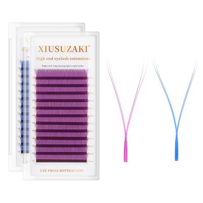 China Long Shape XIUSUZAKI YY Eyelash Extensions Premade Supplies 4D Natural Blue Purple Wavy Volume Flaps Fluffy Natural for sale